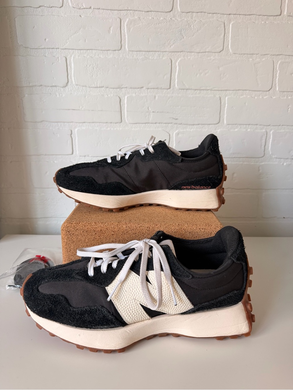 New Balance 327 Black Sneakers with Gum Outsole, Size 9 Womens
